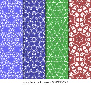 set of 4 decorative line geometric ornament. seamless vector illustration. texture for design, wallpaper, invitation card, banner, fabric .