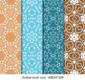 set of 4 decorative line geometric ornament. seamless vector illustration. texture for design, wallpaper, invitation card, banner, fabric .