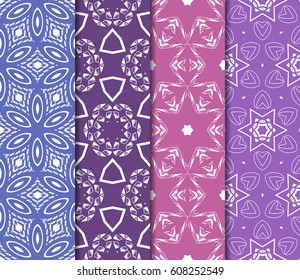 set of 4 decorative line geometric ornament. seamless vector illustration. texture for design, wallpaper, invitation card, banner, fabric .
