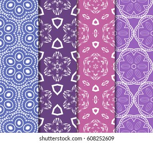 set of 4 decorative line geometric ornament. seamless vector illustration. texture for design, wallpaper, invitation card, banner, fabric .