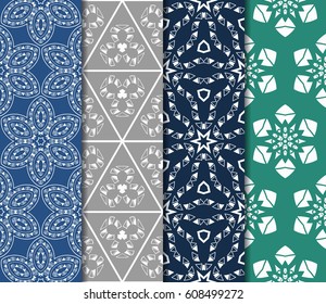 set of 4 decorative line geometric ornament. seamless vector illustration. texture for design, wallpaper, invitation card, banner, fabric .