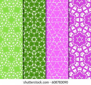 set of 4 decorative line geometric ornament. seamless vector illustration. texture for design, wallpaper, invitation card, banner, fabric .