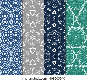 set of 4 decorative line geometric ornament. seamless vector illustration. texture for design, wallpaper, invitation card, banner, fabric .