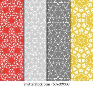 set of 4 decorative line geometric ornament. seamless vector illustration. texture for design, wallpaper, invitation card, banner, fabric .