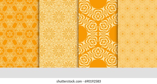 set of 4 decorative seamless ornament for decoration wallpaper, fabric print, background texture. vector illustration. orange color