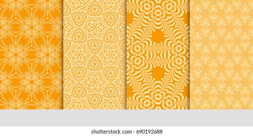 set of 4 decorative seamless ornament for decoration wallpaper, fabric print, background texture. vector illustration. orange color