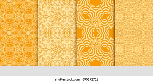 set of 4 decorative seamless ornament for decoration wallpaper, fabric print, background texture. vector illustration. orange color