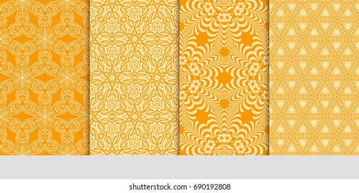 set of 4 decorative seamless ornament for decoration wallpaper, fabric print, background texture. vector illustration. orange color