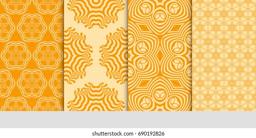 set of 4 decorative seamless ornament for decoration wallpaper, fabric print, background texture. vector illustration. orange color