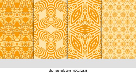 set of 4 decorative seamless ornament for decoration wallpaper, fabric print, background texture. vector illustration. orange color