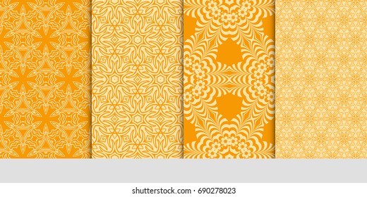 set of 4 decorative seamless ornament for decoration wallpaper, fabric print, background texture. vector illustration. orange color