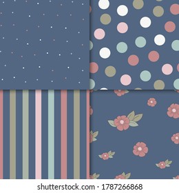 Set of 4 decorative seamless pattern for home textile. Abstract texture designs can be used for backgrounds, motifs, textile, wallpapers, fabrics, templates. Design Paper For Scrapbook. Vector.	
