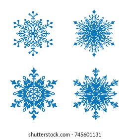 Set of 4 decorative  snowflakes. Snowflakes icon. Vector illustration.