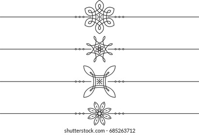 Set of 4 decorative vector mono line style text dividers 