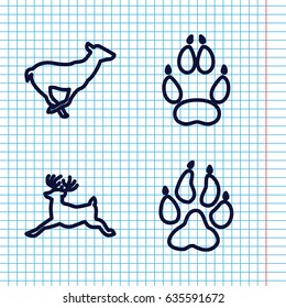 Set of 4 deer outline icons such as animal paw, antelope