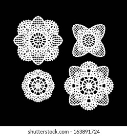 Set of 4 delicate lace doily/ lace element - round model for design for gift packs, fabric patterns, wallpaper,  cut out, scrap booking, vector