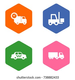 Set Of 4 Delivery Icons Set.Collection Of Cab, Transportation, Van And Other Elements.