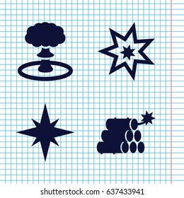 Set of 4 demolition filled icons such as dynamite