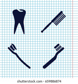 Set of 4 dentist filled icons such as toothbrush, tooth