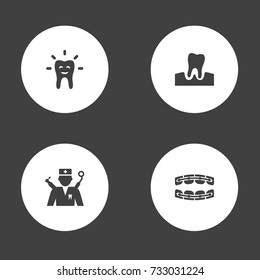 Set Of 4 Dentist Icons Set.Collection Of Stabilize, Orthodontist, Gingivitis And Other Elements.