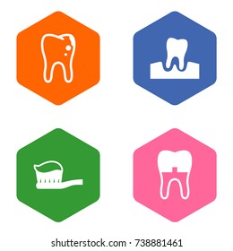 Set Of 4 Dentist Icons Set.Collection Of Dental Crown, Gingivitis, Toothpaste And Other Elements.