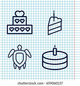 Set of 4 desert outline icons such as piece of cake, cake
