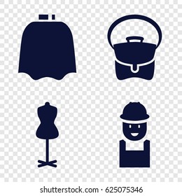 set of 4 designer filled icons such as hairdresser peignoir, mannequin, bag