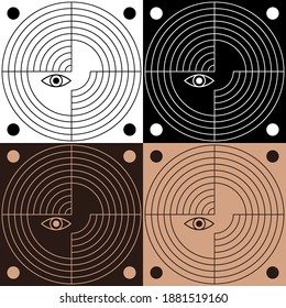 A set of 4 designs with drawings of lines. Abstract boho logos. Ethnic ornament. Vector illustration for web design or print.