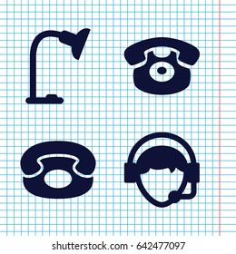Set of 4 desk filled icons such as desk phone, operator