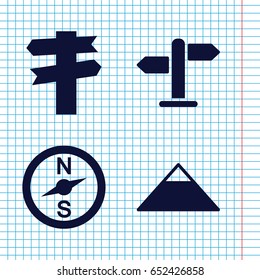 Set of 4 destination filled icons such as pyramid, direction