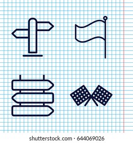 Set of 4 destination outline icons such as direction   isolated, flag, direction