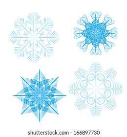 Set of 4 detailed vector snowflakes. Vector illustration