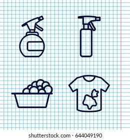 Set of 4 detergent outline icons such as spray bottle, laundry