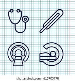 Set of 4 diagnostic outline icons such as stethoscope, themometer