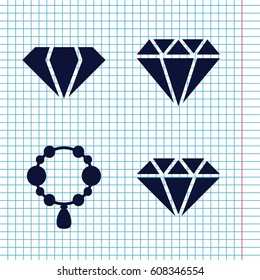 Set of 4 diamond filled icons such as gem