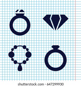 Set of 4 diamond filled icons such as gem, necklace