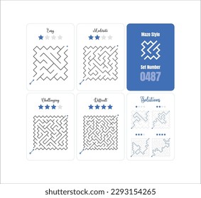 Juego de 4 rompecabezas de juego de Mazas de Diamante imprimibles para niños con diferentes niveles de dificultad de fácil a difícil con soluciones - Llaberinto de Diamantes listo para imprimir- Vector - Set 0487