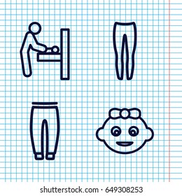 Set of 4 diaper outline icons such as baby changing room, baby girl