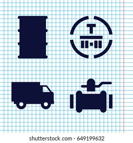 Set of 4 diesel filled icons such as pump, barrel, cargo terminal