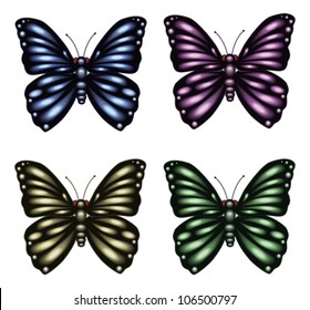 Set of 4 different colored butterflies. Eps 8 Vector.