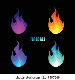 Set of 4 different colored fire balls falling from the sky. can be used to show soul, energy, power, or campfire. Png fire stickers can be printed and used as a decor or as sub badges for gaming