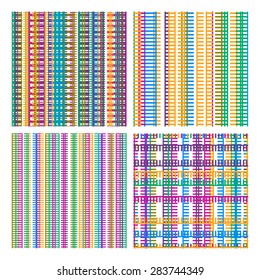 Set of 4 Different colorful geometric seamless patterns. Vector illustration