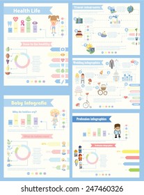Set of 4 different Infographics - Health and sport life,Baby Infographics, Travel and Weeding Infographics