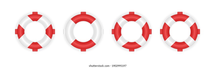 Set of 4 different marine lifeboat. Realistic 3d lifebuoys. Rescue life belt illustration