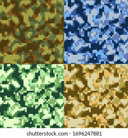 Set  of 4 different military camouflage khaki textures, vector illustration