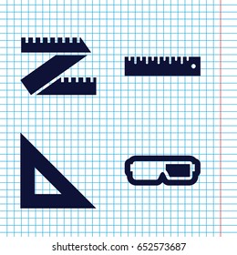 Set of 4 dimension filled icons such as ruler, 3d glasses