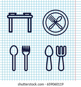 Set of 4 diner outline icons such as fork and spoon, spoon and fork