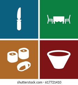  set of 4 dinner filled icons such as knife, restaurant table, bowl