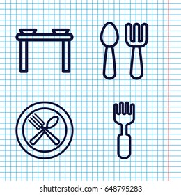 Set of 4 dinner outline icons such as fork and spoon, fork, spoon and fork