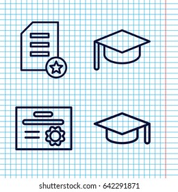 Set of 4 diploma outline icons such as graduation hat